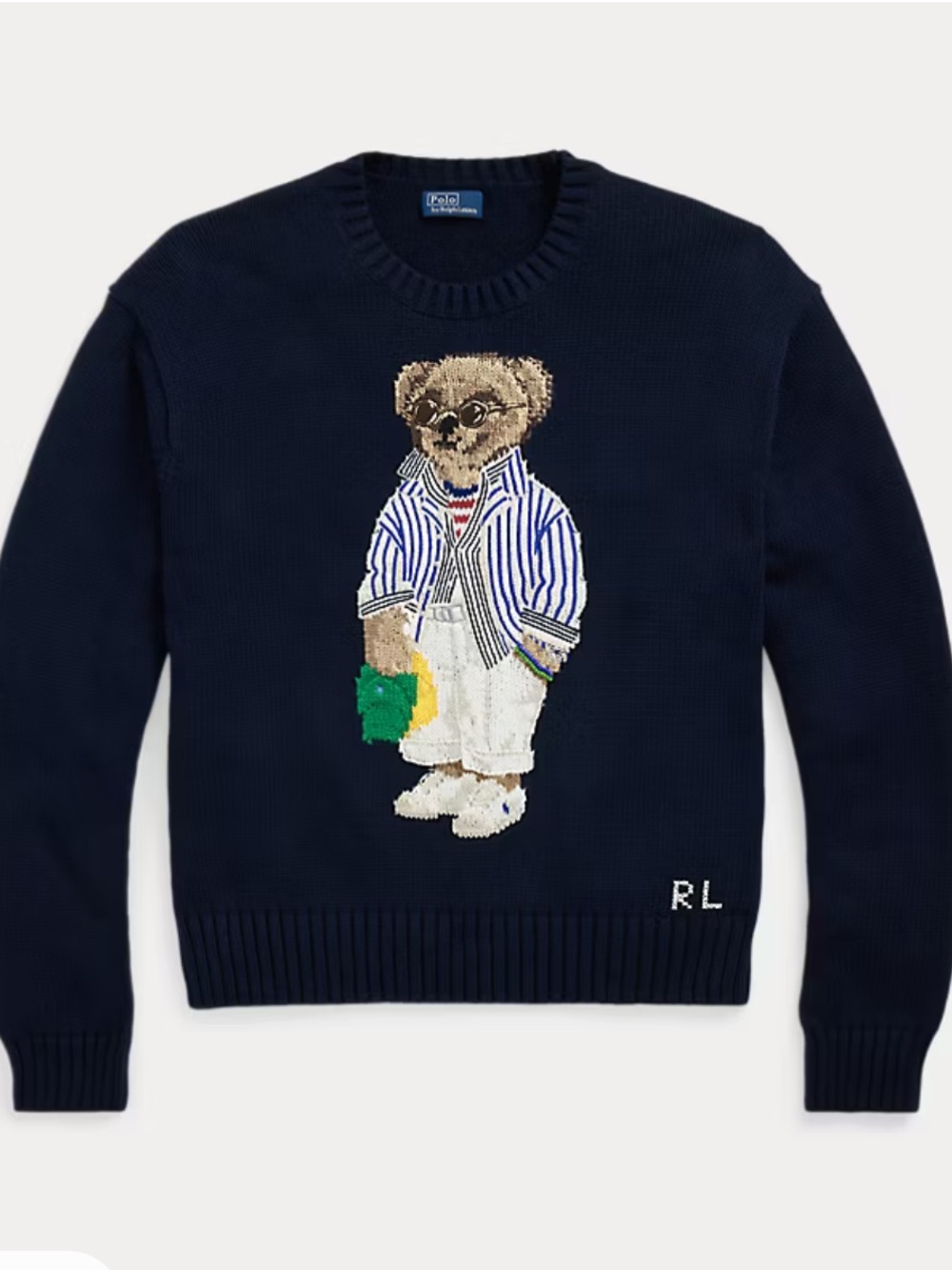 Polo by Ralph Lauren Navy Bear-Embroidered Cotton Crewneck Sweater M NWT - Picture 2 of 9